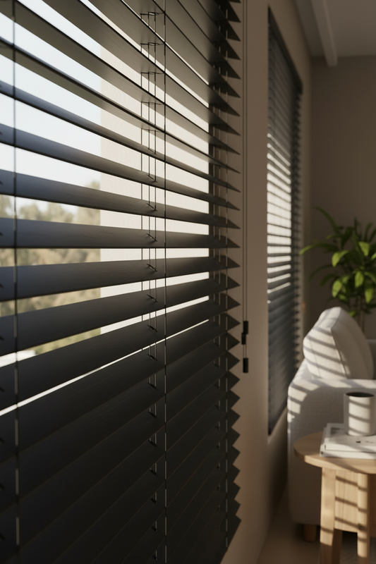 Schwarze Holz-Jalousie